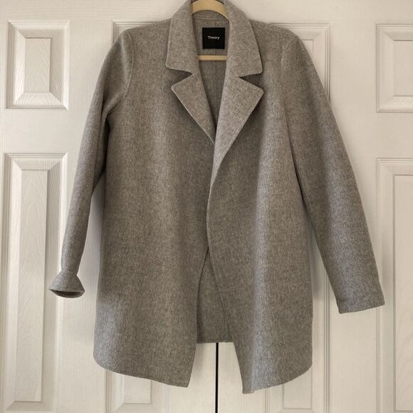 Theory Sileena Open Front Coat in Double-Face Wool-Cashmere - Gray Melange - Picture 4 of 4